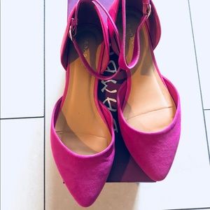 Sueded pointy-tie ballet flats, sz 7.5, EUC